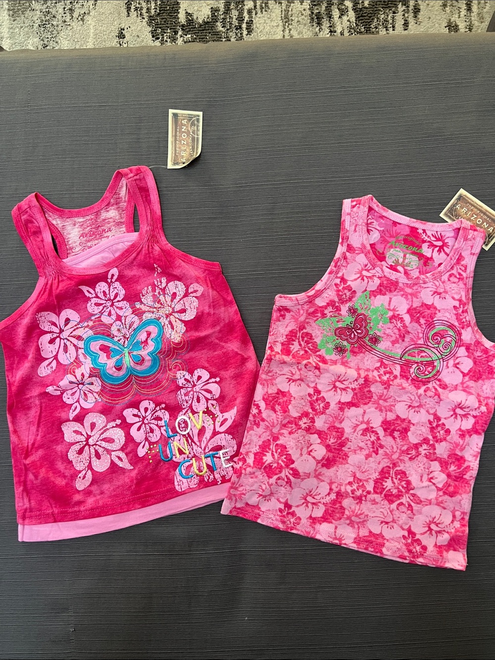 NWT**Arizona Jean Company Girls' Bright Pink Butterfly & Floral Tank Tops~ Sz 4
